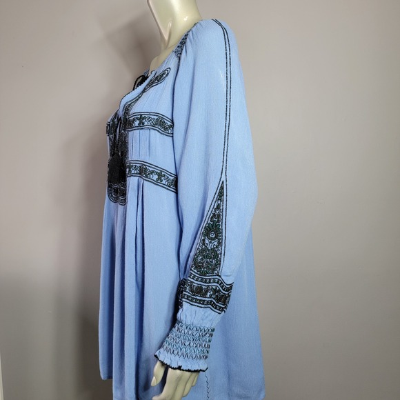 Free People Boho Blue Embroidered Tassel Peasant Tunic Dress OB770136 - Picture 5 of 10